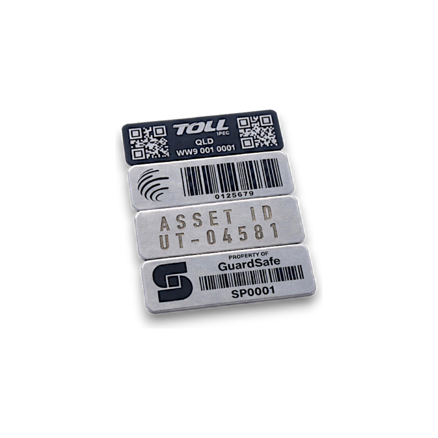 close up of deep engraved marking on 316 stainless steel micro label
