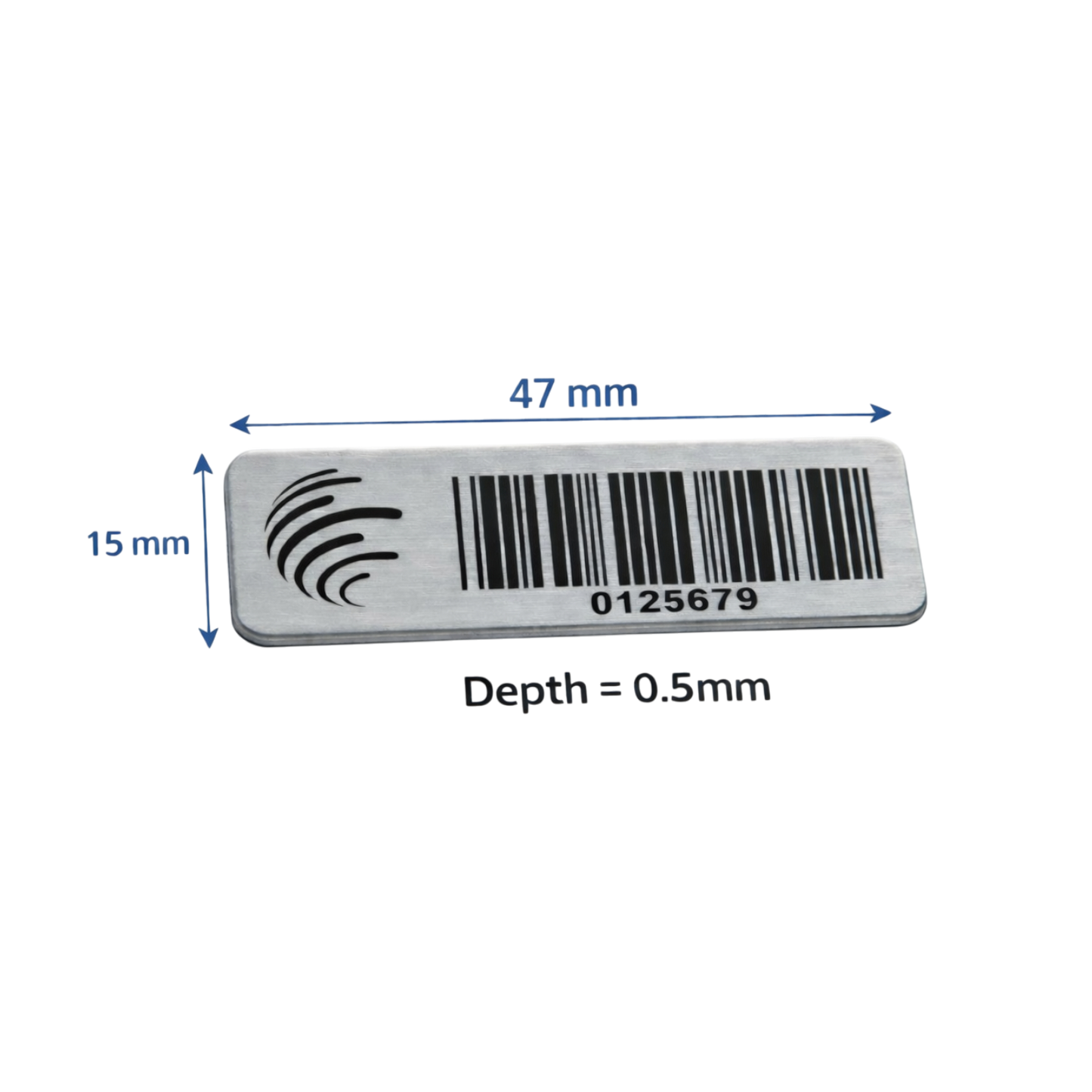 diagram showing dimensions 47x15mm for 316 stainless steel micro label
