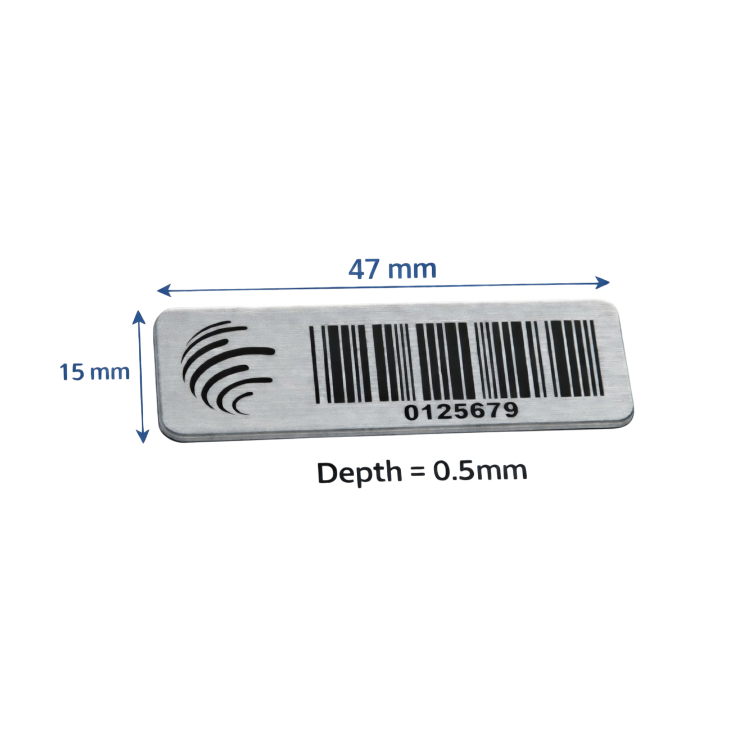 diagram showing dimensions 47x15mm for 316 stainless steel micro label
