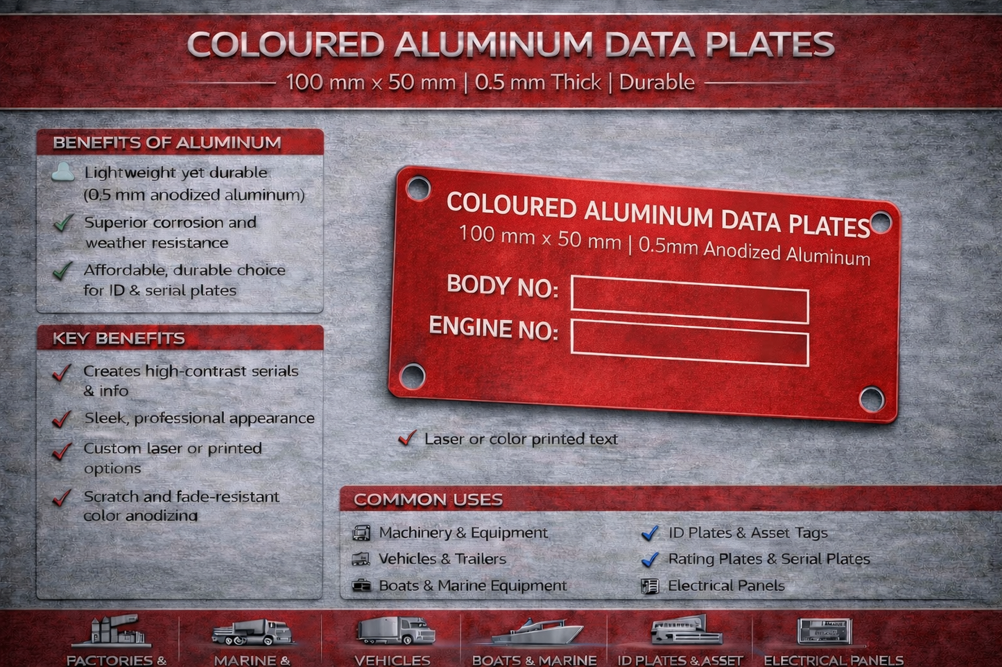 Aluminium Data Plates – 100 × 50mm