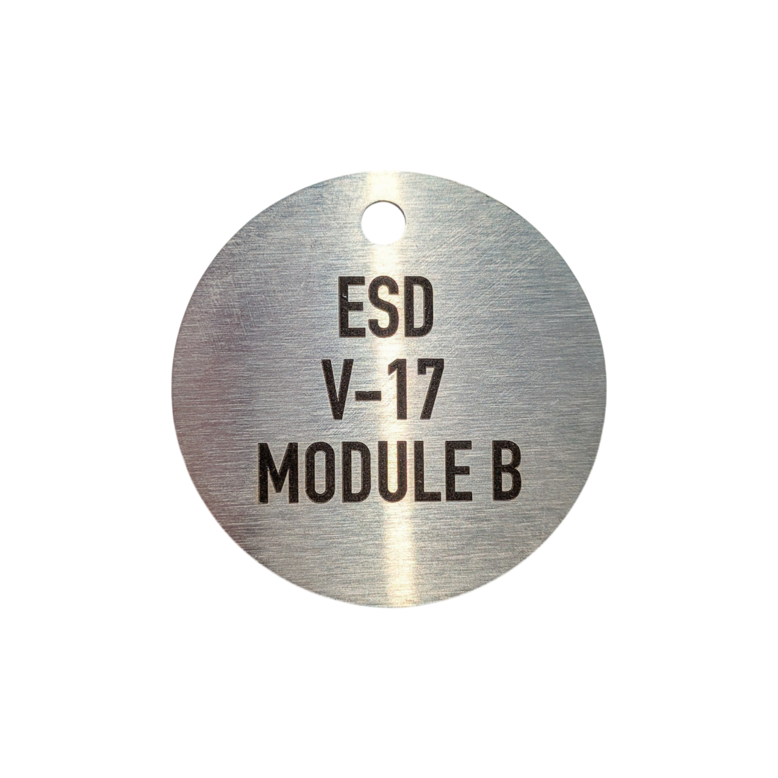Laser engraved stainless steel ESD equipment tag for industrial identification